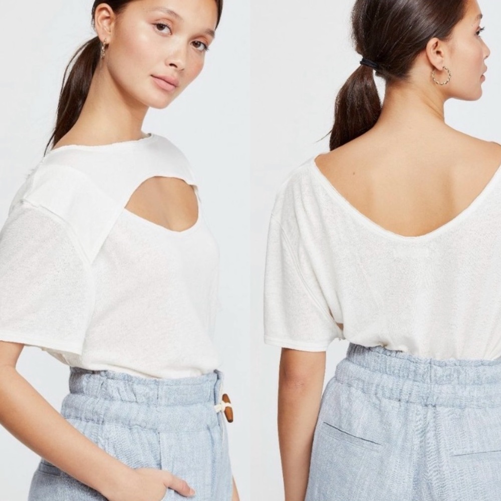 Free People June Cut-out Wide neck white T-Shirt